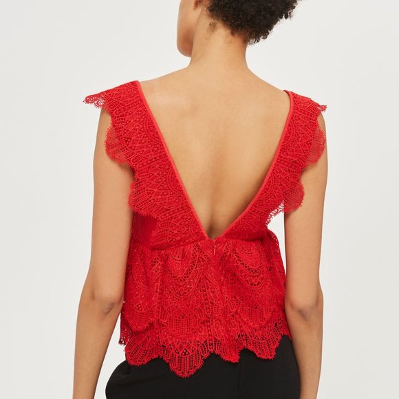 TOPSHOP Plunge Lace Peplum Top - Picture 3 of 8